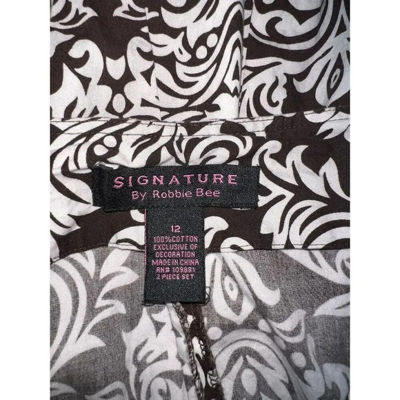 Signature by Bobby bee,12, Brown, white floral contrast, brown white striped hem - Picture 9 of 9